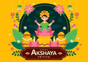 Akshaya tritiya Festival Vektor Illustration mit ein golden Kalasch, Kerze, Topf und Gold Münzen zum Dhanteras Feier im traditionell Hindu Urlaub