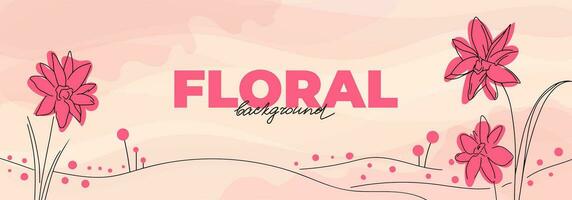Frühling Banner Design mit rot Blumen, linear und Blumen- Elemente, Aquarell Stil Hintergrund. Rosa botanisch Vorlage mit Linie Grafik vektor