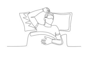 ein Mann schläft mit einer Hand auf seine Kopf vektor