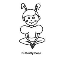 Kinder Yoga Schmetterling Pose. Vektor Karikatur Illustration