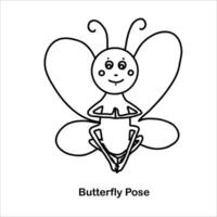 Tier Yoga, Schmetterling Pose. süß Schmetterling Hand gezeichnet Vektor Illustration im Gekritzel Stil.