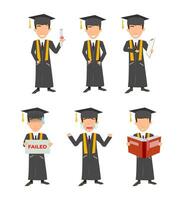 Diplom Dynamik - - Abbildungen von ein Mann im Abschluss Kleidung auffällig verschiedene Posen, symbolisieren lehrreich Erfolg im Vektor setzt