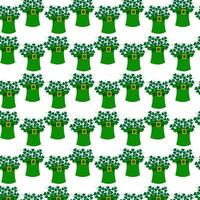 sömlös mönster av st. patricks dag pyssling hatt och shamrocks bukett. bakgrund design begrepp vektor