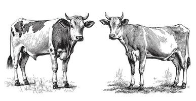 Kühe zwei skizzieren Hand gezeichnet im Gekritzel Stil Vektor Illustration
