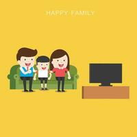 ein Vektor Illustration von glücklich Familie Aufpassen Fernsehen zusammen