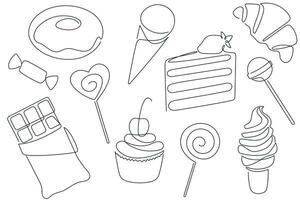 Süßigkeiten gezeichnet im einer kontinuierlich Linie. einer Linie Zeichnung, Minimalismus. Vektor Illustration.
