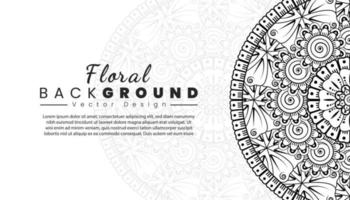 bakgrund med mehndi blommor. svarta linjer på vit bakgrund. banner eller kortmall vektor