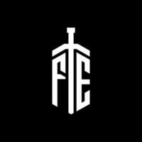 fe logo monogram med svärd element band formgivningsmall vektor