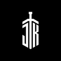 jk logo monogram med svärd element band formgivningsmall vektor