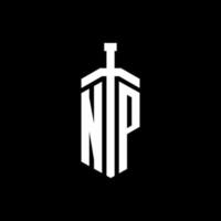 np-Logo-Monogramm mit Schwertelement-Band-Design-Vorlage vektor