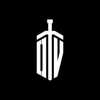 ov-Logo-Monogramm mit Schwertelement-Band-Design-Vorlage vektor