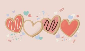 hand dragen platt illustration av söt kärlek hjärta form kaka. hjärtans dag, födelsedag, bröllop begrepp. för affisch, kort, scrapbooking, märka, inbjudan, sänggavel, klistermärke vektor