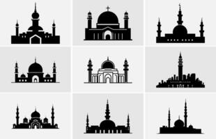 Vektor Illustration von ein Muslim Moschee Silhouette. höchst detailliert Moscheen Silhouette.