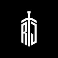rj-Logo-Monogramm mit Schwertelement-Band-Design-Vorlage vektor
