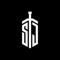 sj logo monogram med svärd element band formgivningsmall vektor