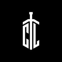 cl logo monogram med svärd element band formgivningsmall vektor