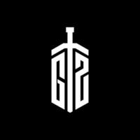 gz-Logo-Monogramm mit Schwertelement-Band-Design-Vorlage vektor