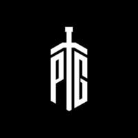 pg logo monogram med svärd element band formgivningsmall vektor