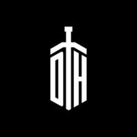 dh Logo-Monogramm mit Schwertelement-Band-Design-Vorlage vektor