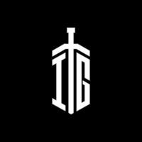 ig-Logo-Monogramm mit Schwertelement-Band-Design-Vorlage vektor