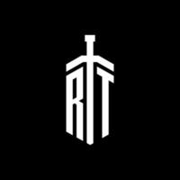 rt-Logo-Monogramm mit Schwertelement-Band-Design-Vorlage vektor