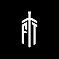ft-Logo-Monogramm mit Schwertelement-Band-Design-Vorlage vektor