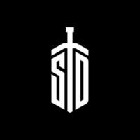 SD-Logo-Monogramm mit Schwertelement-Band-Design-Vorlage vektor