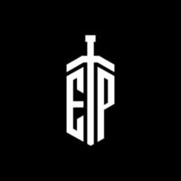 ep logotyp monogram med svärd element band formgivningsmall vektor