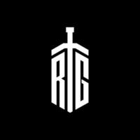 rg logotyp monogram med svärd element band formgivningsmall vektor