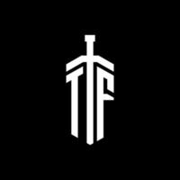 tf-Logo-Monogramm mit Schwertelement-Band-Design-Vorlage vektor