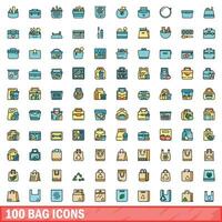 100 Tasche Symbole Satz, Farbe Linie Stil vektor