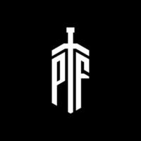 pf-Logo-Monogramm mit Schwertelement-Band-Design-Vorlage vektor