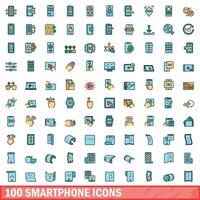 100 Smartphone Symbole Satz, Farbe Linie Stil vektor