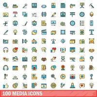 100 Medien Symbole Satz, Farbe Linie Stil vektor
