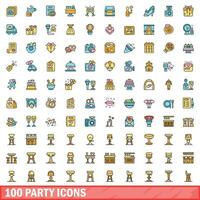 100 Party Symbole Satz, Farbe Linie Stil vektor