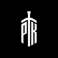 pk logo monogram med svärd element band formgivningsmall vektor