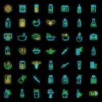 homeopati hälsa ikoner uppsättning vektor neon