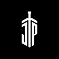 jp logo monogram med svärd element band formgivningsmall vektor