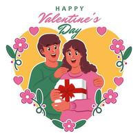 Lycklig hjärtans dag hälsning kort med söt par i kärlek vektor