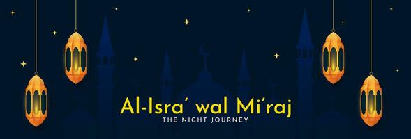 al-isra' wal mi'raj Nacht Reise von das Prophet Mohammed. islamisch Hintergrund Design. Banner, Poster, Karte Vorlage. Vektor Illustration