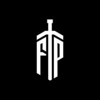 fp-Logo-Monogramm mit Schwertelement-Band-Design-Vorlage vektor