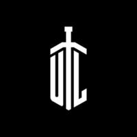 ul-Logo-Monogramm mit Schwertelement-Band-Design-Vorlage vektor