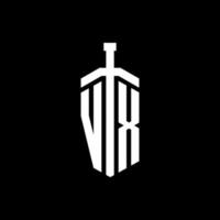vx logo monogram med svärd element band formgivningsmall vektor