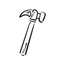 Metall Kopf Hammer mit hölzern Griff dekorativ Vektor Symbol Illustration Linien isoliert auf Platz Weiß Hintergrund. einfach eben minimalistisch Kunst gestylt Zimmerei Zuhause Verbesserung Werkzeuge Objekt Zeichnung.