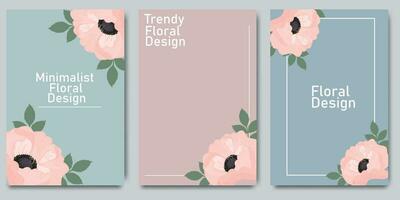 minimalistisk blommig design med pioner. trendig blommig gren och minimalistisk blommor. mallar för firande, annonser, varumärke, baner, omslag, märka, affisch, bröllop. vektor