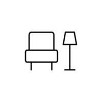 Sessel und Lampe einfach Gliederung Symbol zum Netz Websites. geeignet zum Bücher, Shops, Geschäfte. editierbar Schlaganfall im minimalistisch Gliederung Stil. Symbol zum Design vektor