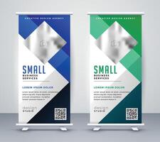 Blau und Grün rollen oben Stand Banner geometrisch Design vektor