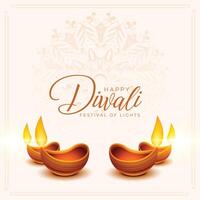 Lycklig diwali festival hälsning med diya olja lampor dekoration vektor