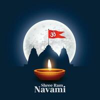 Shree RAM Navami wünscht sich Karte mit Tempel und Diya vektor
