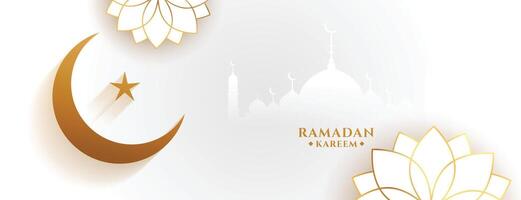 Weiß Ramadan kareem Banner mit Blume und Mond vektor